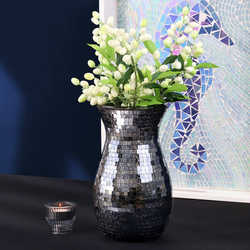 Customized wabi-sabi style black gold mosaic vase glass high-end retro simple light luxury decorative ornaments