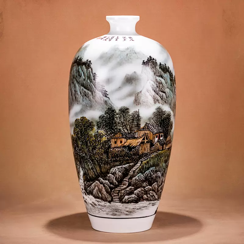 陶瓷花瓶国家高级工艺美术师罗拥军手绘客厅插花瓶陶瓷花瓶摆件-Taobao