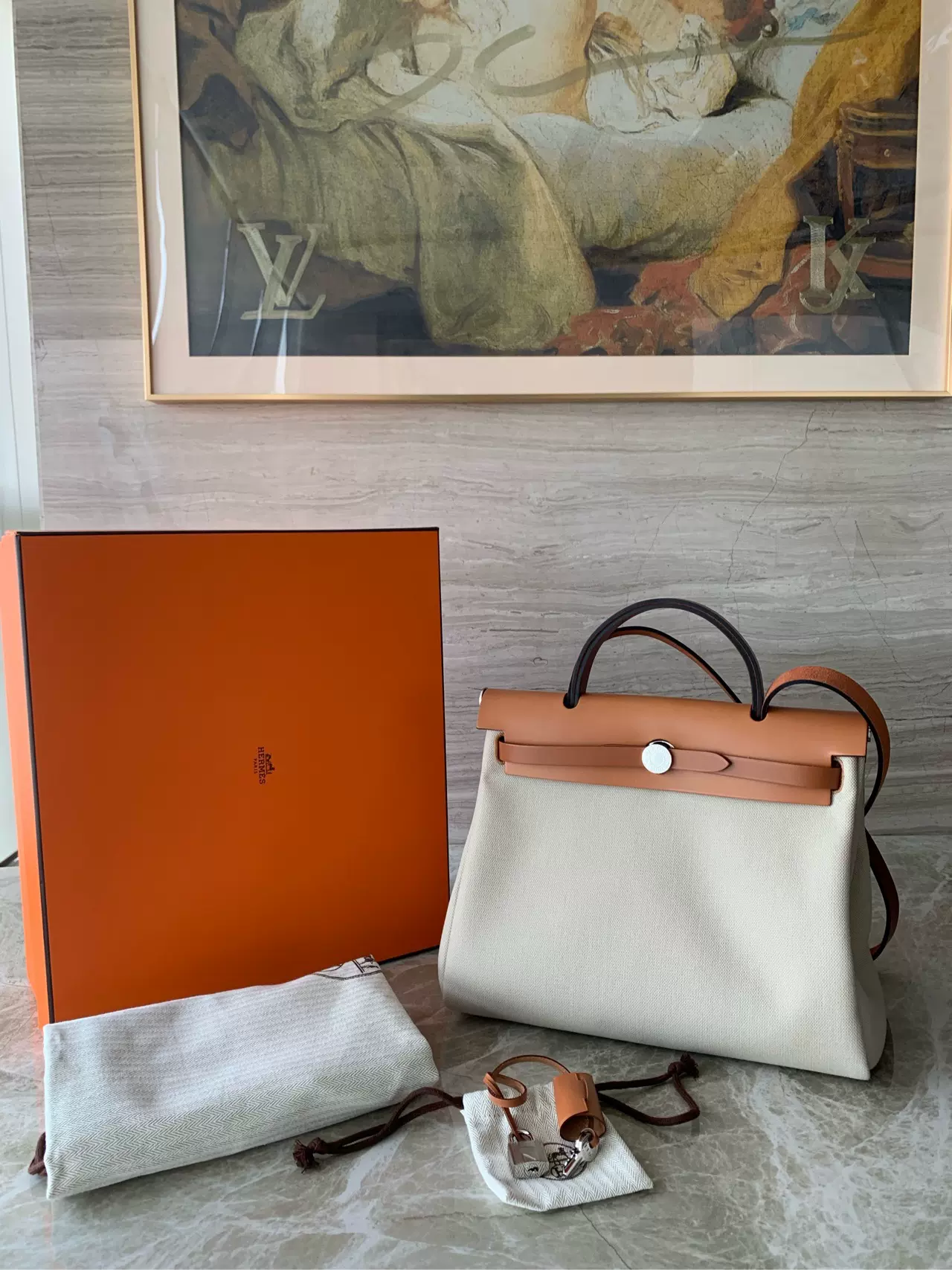 未使用】Hermes/爱马仕Herbag31水泥灰米棕- Taobao