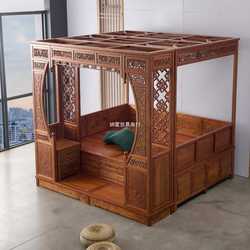 Antique solid wood step bed, Chinese style furniture, two-meter double bed, pedal type, classical carved canopy bed