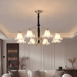 Medieval living room art glass chandelier solid wood American light luxury French retro study bedroom dining room branch lamps