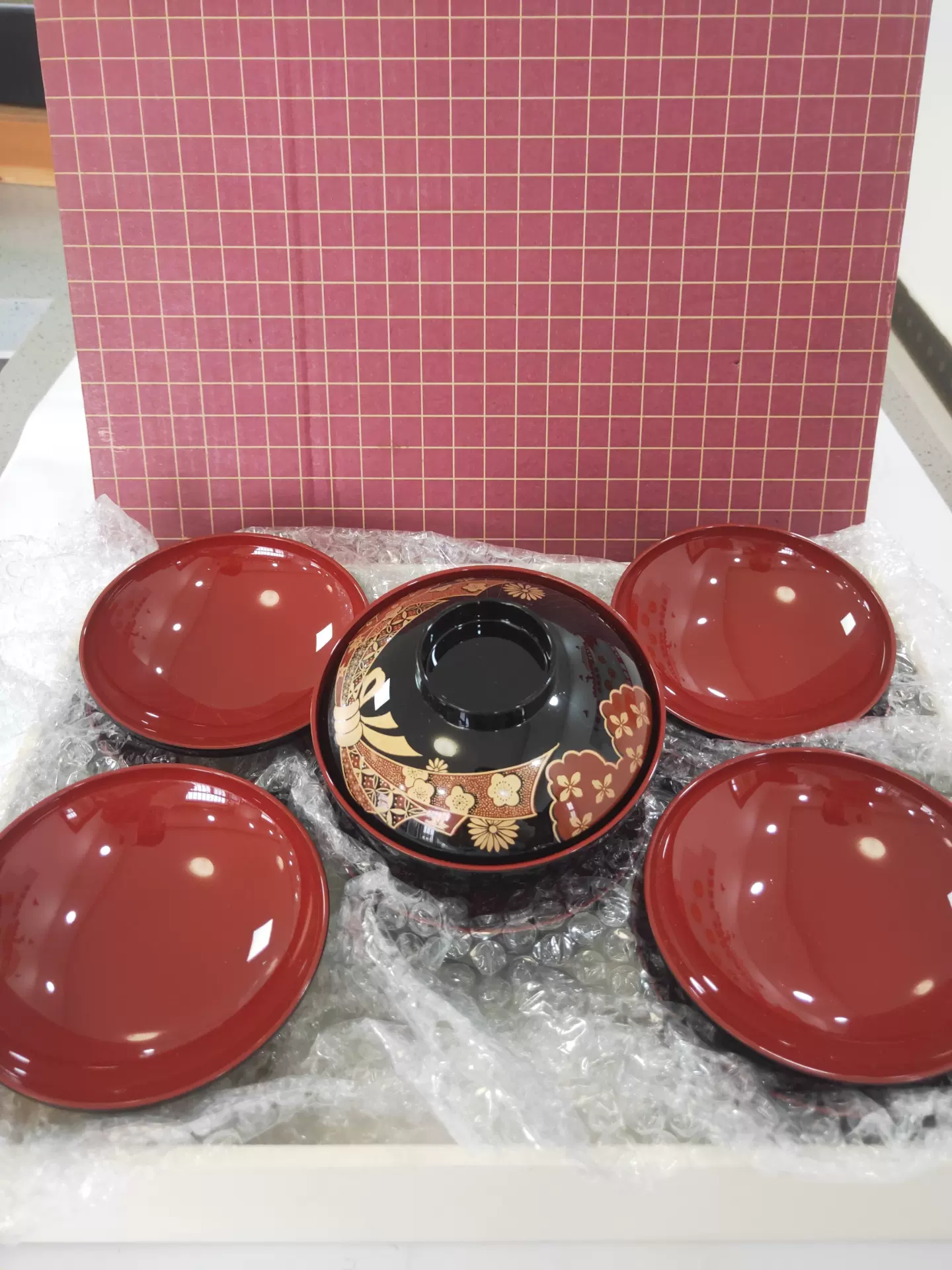 日本回流山中塗树脂胎漆器盖碗五客锦绘金莳绘画片全新全品-Taobao Malaysia