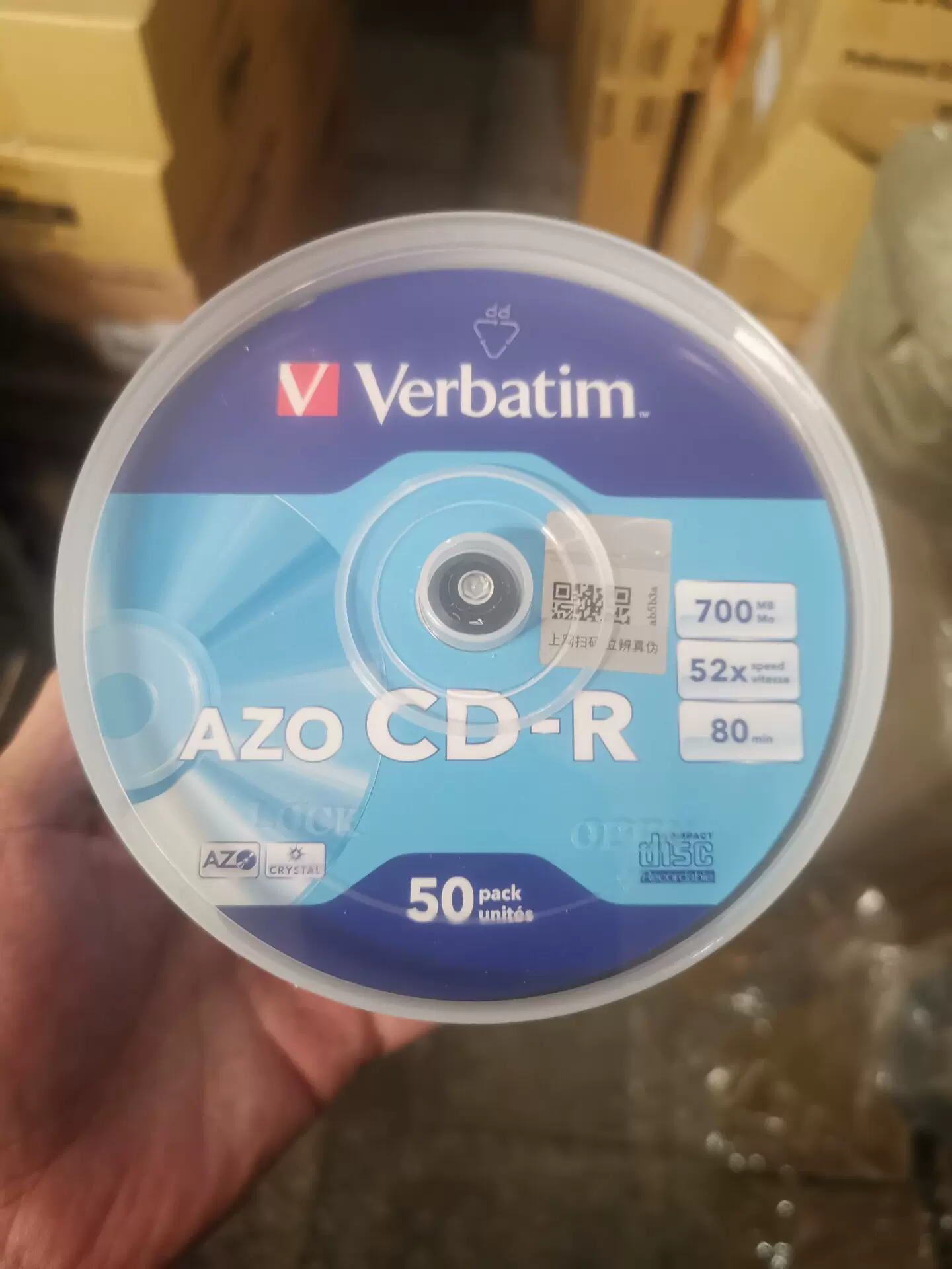 全新正品，威宝AZO蓝釉染料CD-R空白刻录盘，刻录面是浅蓝-Taobao