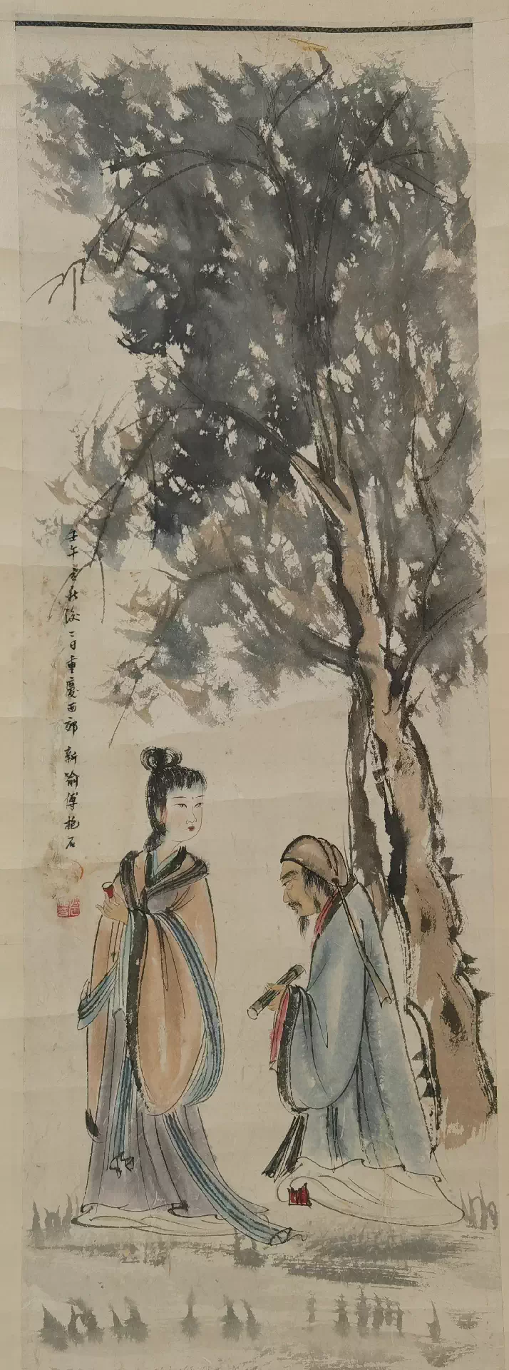 傅抱石款人物掛軸，畫心尺寸95*32釐米，50-60年代的裝-Taobao