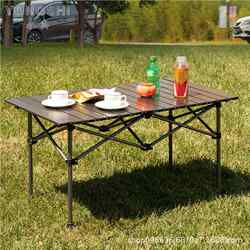Outdoor Folding Table Metal Roll-Up Table Portable Camping Picnic Table Stall Table for Camping, Barbecue, and Self-Driving Tours