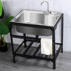 Stainless Steel Stand Washbasin Bathroom Sink Small Household Washstand Simple Wash Basin Portable for Rental Housing