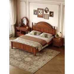 American-Style Vintage Solid Wood Bed, Master Bedroom Storage Bed, 1.5m Double Beds, 1.8m Wedding Bed, Natural Wood Furniture