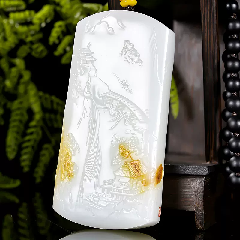 鑑別書付き本物】和田玉鳳凰根付け 和田白玉不死鳥彫刻 佩玉