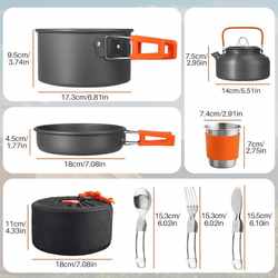 Outdoor hiking cookware set for 2 people, camping tableware set and pot set