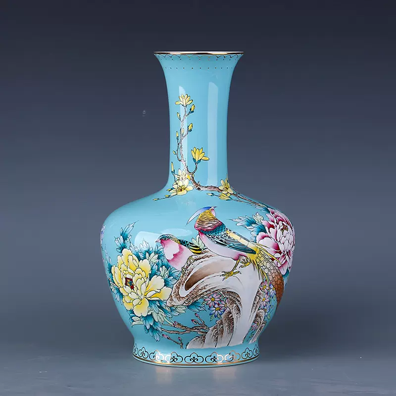 蓝釉珐琅彩梅瓶 工芸品 陶磁器 装飾品 花瓶 花器 美品 美術品 置物 陶芸 蓝釉珐琅彩梅瓶 工芸品 陶磁器 装飾品 花瓶 花器 美品 美術