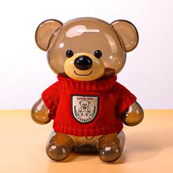 Bear-Shaped Piggy Bank for Children, Money Storage for Girls and Boys, Drop-Resistant, Deposit and Withdrawable, Transparent, 2025 New Model