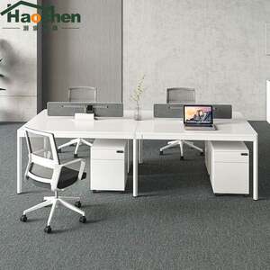 White office desk and chair combination simple modern office furniture 2/4/6 staff desk office screen workspace
