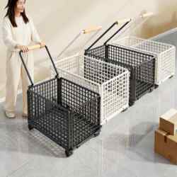 Folding Handcart for Carrying Goods, Household Transport Cart, Portable Shopping and Grocery Cart