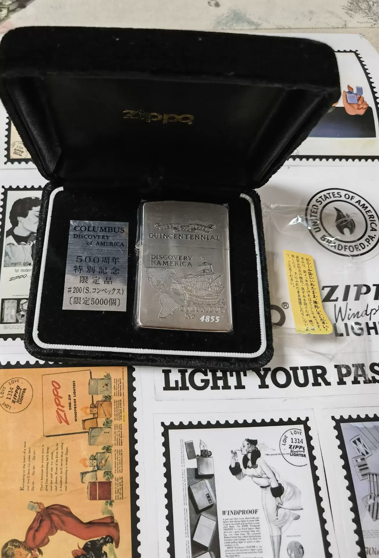 Zippo 全新好品哥伦布发现美洲大陆500周年，镀银贴片-Taobao