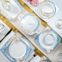 2025 Jingdezhen bowls, chopsticks and dishes set for two people home European light luxury bone ceramic tableware housewarming bowls, plates and chopsticks ceramics