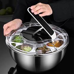 Stainless Steel Vegetable Salad Dehydrator Hand-Cranked Oil-Removing Spinner Fruit and Vegetable Draining Basket Kitchen Household Vegetable Washing Basin