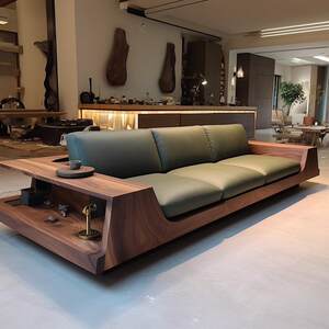 
New Chinese style North American black walnut solid wood modern simple multi-person straight sofa office classic custom furniture