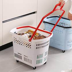Supermarket Shopping Basket with Wheels and Handle, Shopping Tote Basket, Grocery Basket, Shopping Cart
