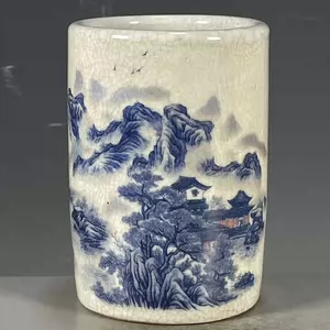 激安直営店 中国古美術 清の乾隆時代 青花 山水風景 大皿25cm 染付