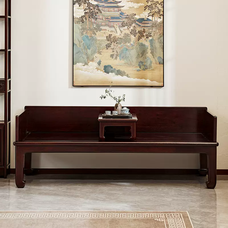 明式家具赞比亚血檀五屏风罗汉床非洲小叶紫檀中式雕龙床榻沙发床