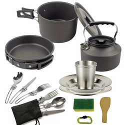 Set Outdoor Portable Camping Equipment Hot Selling Pot Teapot Dinner Plate Set Cooking Utensil Picnic Pot Camping Combination