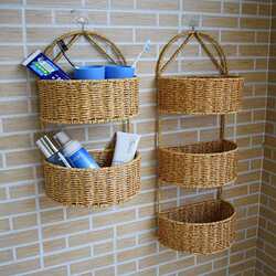 Imitation Rattan Woven Basket, Three-Layer Two-Layer Wall-Mounted Basket, Household Kitchen Ginger and Garlic Storage Basket, Kitchen Utensil Hanging Basket, Living Room Organizing Box
