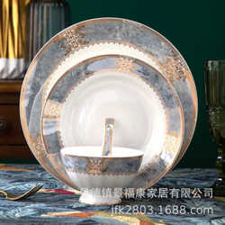 Factory direct sales European-style bowls and plates, bone china, household housewarming tableware sets, Jingdezhen light dishes, luxury rice bowls
