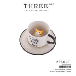 Tlife·Sprout·Cup and Saucer, Cute Kitten Ceramic Water Cup, Simple Household Use |   Cute Pets