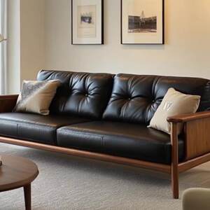 
New Chinese style Zen black walnut ash sofa leather art leisure home living room B&B hotel office furniture