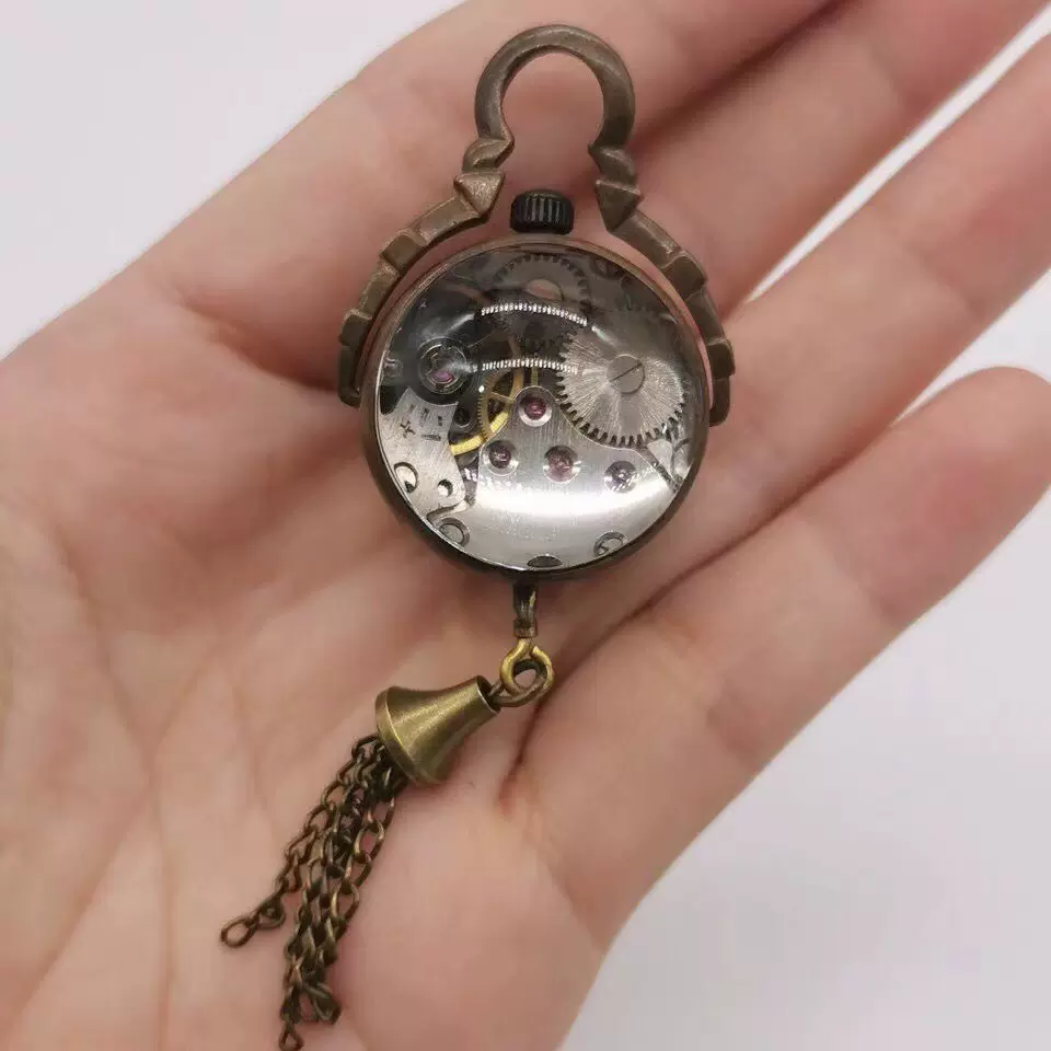 旧藏回流纯铜器古玩古董民俗古玩杂项水晶圆球形机械挂表怀表钟表 