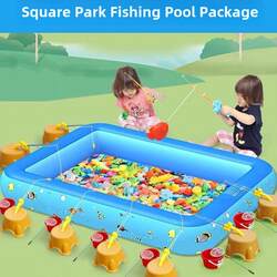 Inflatable Swimming Pool, Inflatable Swimming Pool for Children, Fishing Pool, Magnetic Toy Set, Square Park Stall Fishing, Thickened