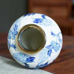 Jingdezhen ceramic vase peony flower hand-painted bottle mouth gold edge blue and white porcelain decorative flower arrangement ceramic ornaments storage jar