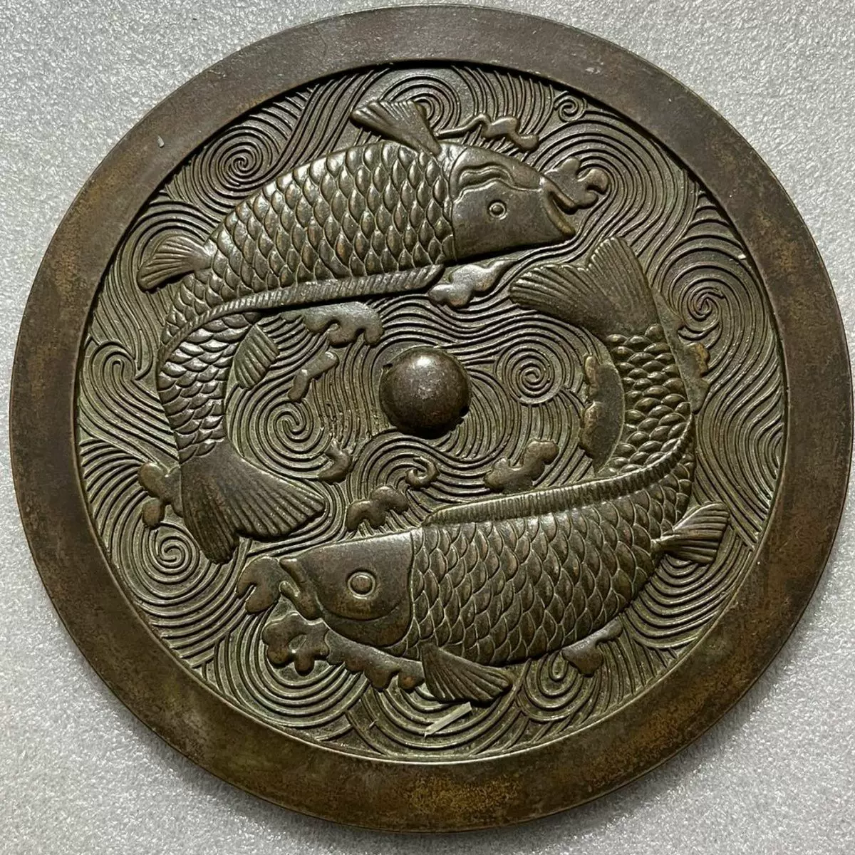 老銅鏡大號仿古唐代雙魚鏡年年有餘正品銅鏡銅器古玩收藏品-Taobao