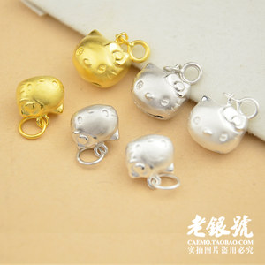
S925 sterling silver frosted Hello Kitty bell necklace anklet pendant hanging jewelry wholesale factory issued FC