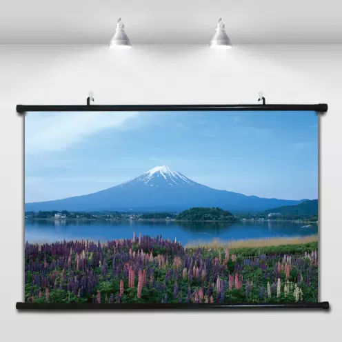 日本富士山下花草美丽风景自然风光咖啡厅卧室装饰画山水布画