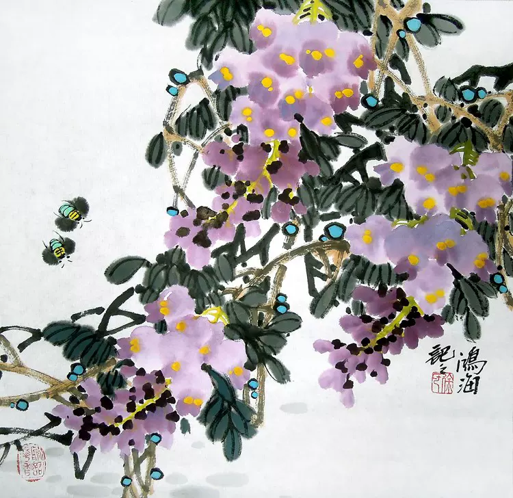 画艺佳.字画书画】C22723徐鸿海花鸟小品国画.紫藤(小三尺斗方)