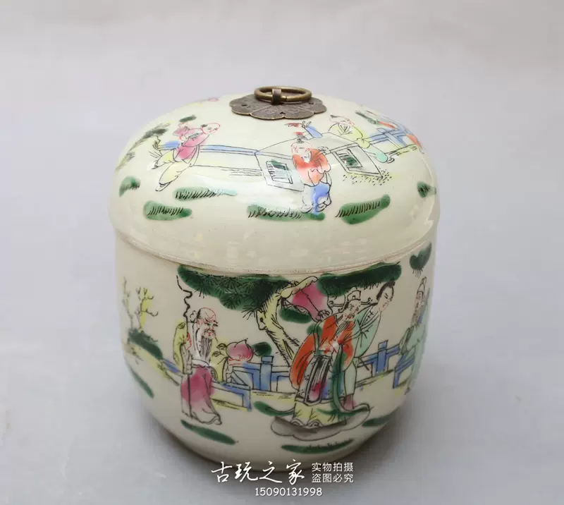 清時代 粉彩 茶葉罐 嚴選晚清同治老粉彩茶葉罐，日本回流大開門珍藏罐，手工製作胎質