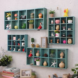 Zakka Solid Wood Vintage Storage Grid Display Cabinet Can Be Hung Wooden Shelf Wall Decoration Hanging Ornament Wall Storage Rack