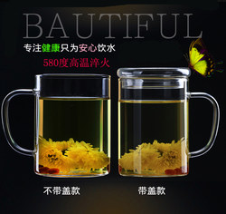 Thickened Heat-Resistant Glass Cup for Home Use, Flower Tea Cup, Water Cup, Cute Tea Cup with Lid, Office Filter Tea Cup