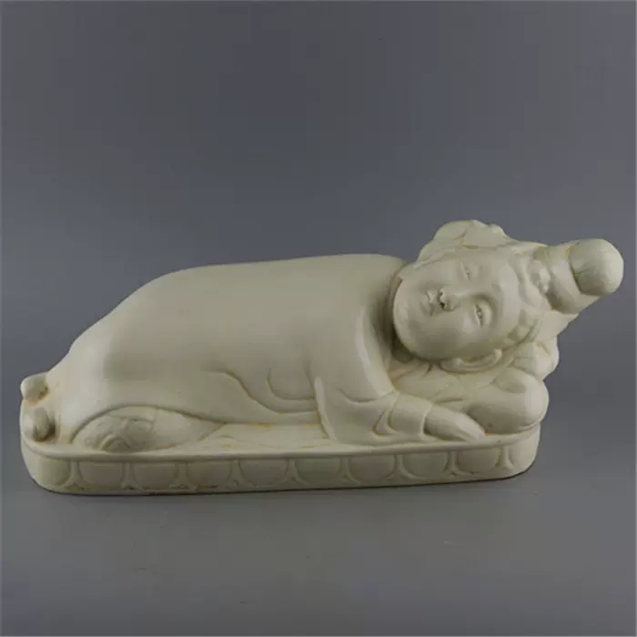 古磁 中国 古美術 陶枕？ アンティーク 銘あり 美品 古玩  置物 人物像 置物 陶器製 中国美術 オブジェ 枕 彫刻 民芸 工芸品