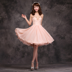 2014 New Strapless Bridesmaid Dress Bridesmaid Dress Korean Style Puffy Short Evening Dress Pink Little Dress