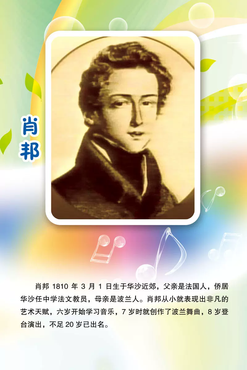 733画布装饰海报展板贴纸喷绘素材910校园文化音乐家简介名言肖邦