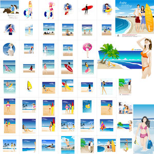 
52 styles of beach vacation beauty couple wedding honeymoon swimsuit bikini swimming vector material A884