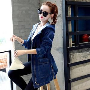 
Denim Trench Coat 2025 Spring and Autumn New Korean Style Hooded Loose Large Size Fat MM Women's Clothing Student Mid-Length Jacket Women