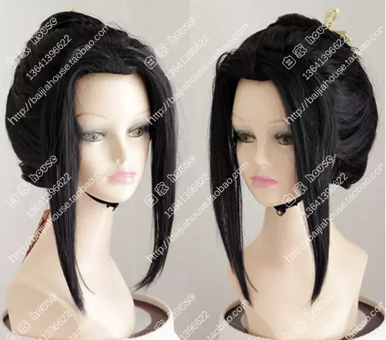 日本cos假发舞姬歌姬艺妓花魁盘发黑色和服造型表演 日本cos假发舞姬歌姬艺妓花魁盘发黑色和服造型表演