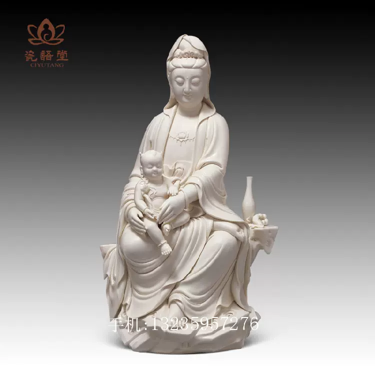 中国美術品、德州窑白瓷、观世音大佛像、超美品、 中国美術品、德州窑白瓷、观世音大佛像、超美品、