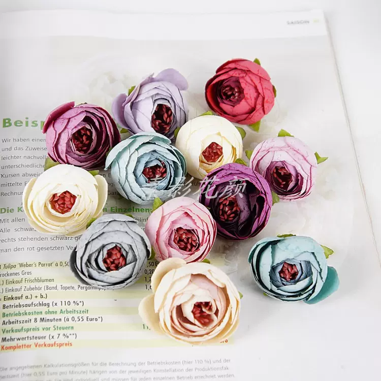 欧美丝印茶花花头花朵森女系手工diy素材仿真花假花人