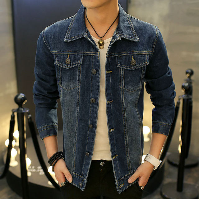 Spring and Autumn Men's Casual Denim Jacket Top Sand Washed Jacket ...