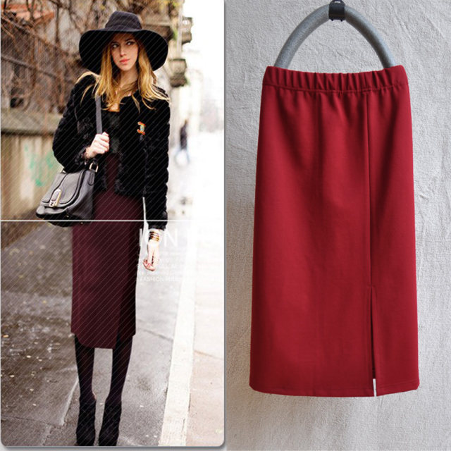 New autumn and winter polyester cotton skirt high waist hip skirt mid-length skirt pencil skirt large size women's clothing