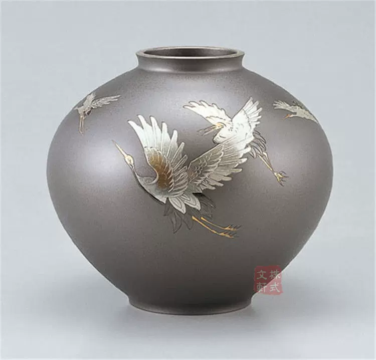 日本代購高岡銅器花瓶花器壽形12號五羽鶴擺件客廳臥室花道插花